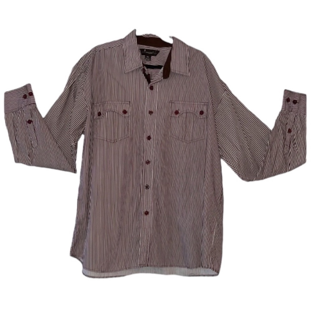 Evolution designer men’s dress shirt size 3Xl long sleeve collar brown white